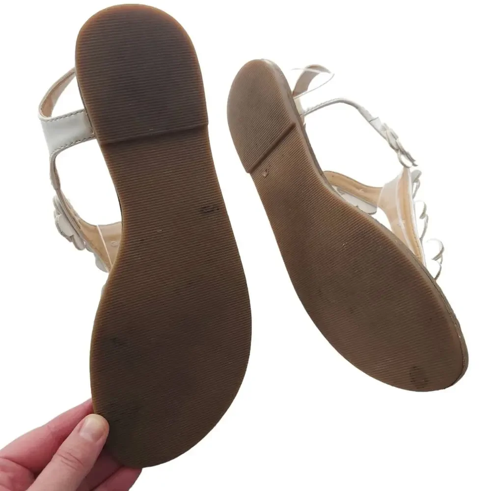 Girls White Sandals Size 4 Floral Open Toe Summer Shoes